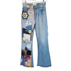 BDG Urban Outfitters Floral Patch Work Flare Fray Hem Women's Jeans 24